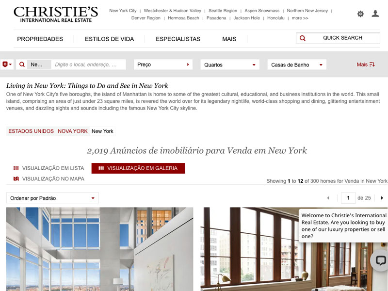 Página inicial do projeto Christie's Real Estate